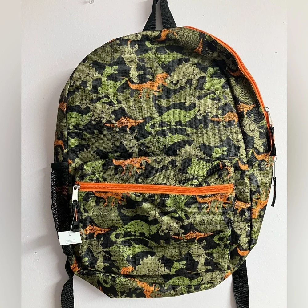 Kid’s Dinosaur-Themed Backpack, NWT, Green/Orange